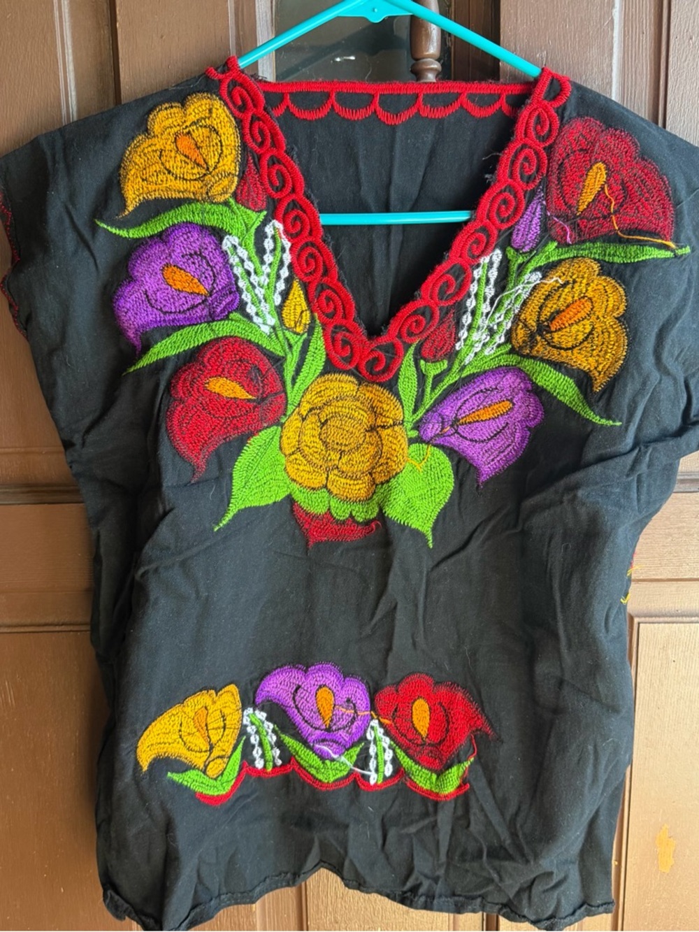 MEXICANA Black Tunic with Floral Embroidery